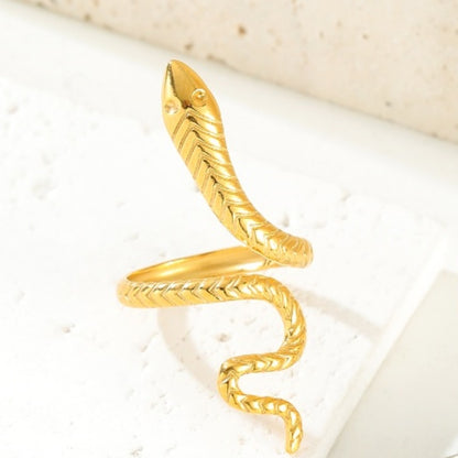 Stainless Steel 18K Gold Plated Retro Roman Style Star Snake Open Rings