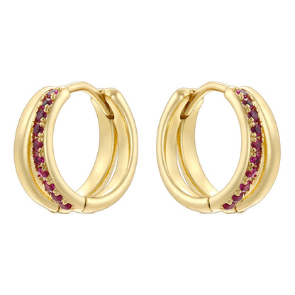 1 Pair Modern Style Shiny Double Ring Round Plating Inlay Copper Zircon 18K Gold Plated Earrings