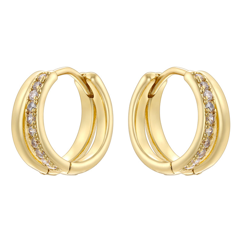 1 Pair Modern Style Shiny Double Ring Round Plating Inlay Copper Zircon 18K Gold Plated Earrings