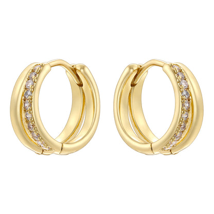 1 Pair Modern Style Shiny Double Ring Round Plating Inlay Copper Zircon 18K Gold Plated Earrings