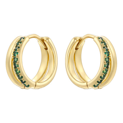 1 Pair Modern Style Shiny Double Ring Round Plating Inlay Copper Zircon 18K Gold Plated Earrings