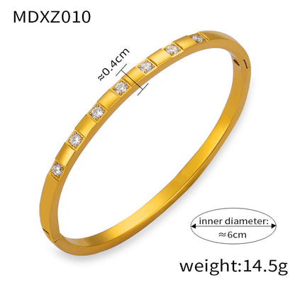 Elegant Simple Style Circle Round 18K Gold Plated Rhinestones Rhinestone Titanium Steel Wholesale Bangle