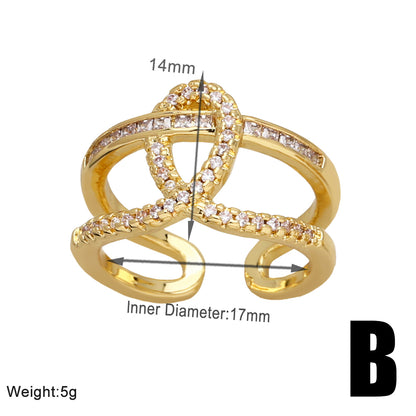 Wholesale Modern Style Simple Style Geometric Copper Plating Inlay 18K Gold Plated Artificial Pearls Zircon Rings