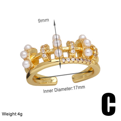 Wholesale Modern Style Simple Style Geometric Copper Plating Inlay 18K Gold Plated Artificial Pearls Zircon Rings