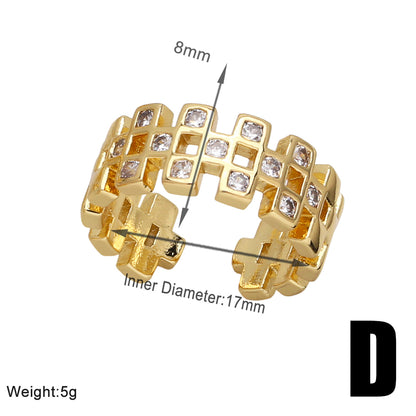 Wholesale Modern Style Simple Style Geometric Copper Plating Inlay 18K Gold Plated Artificial Pearls Zircon Rings