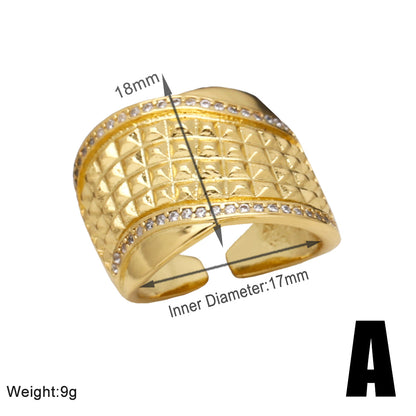 Wholesale Retro Geometric Copper Plating Inlay 18K Gold Plated Zircon Rings