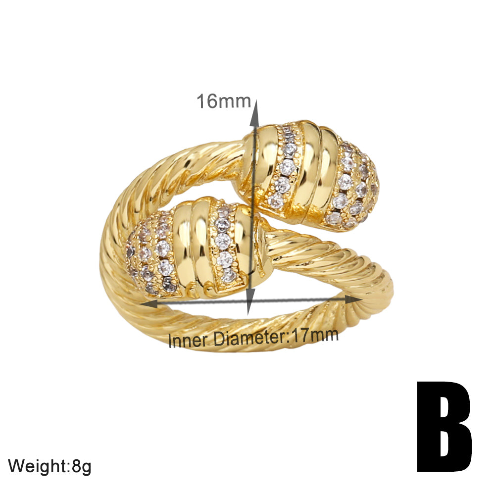 Wholesale Retro Geometric Copper Plating Inlay 18K Gold Plated Zircon Rings