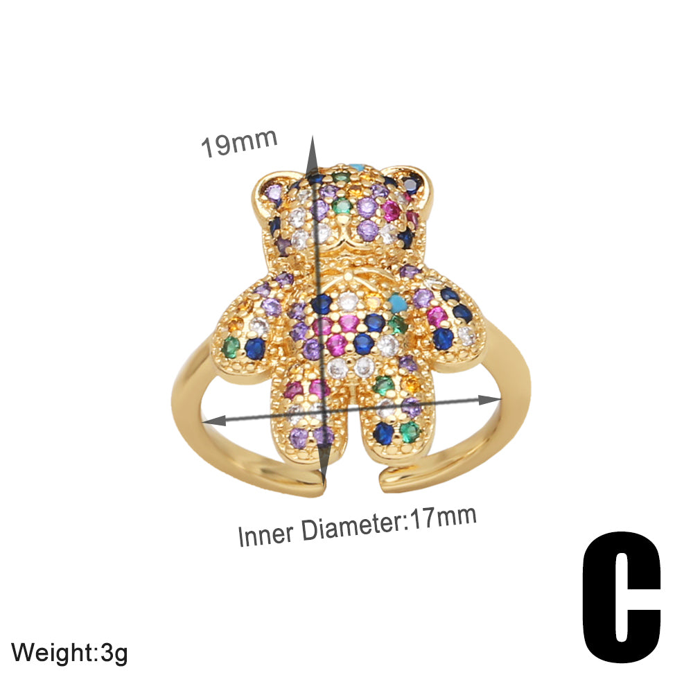 Wholesale Cute Modern Style Simple Style Bear Copper Plating Inlay 18K Gold Plated Zircon Rings