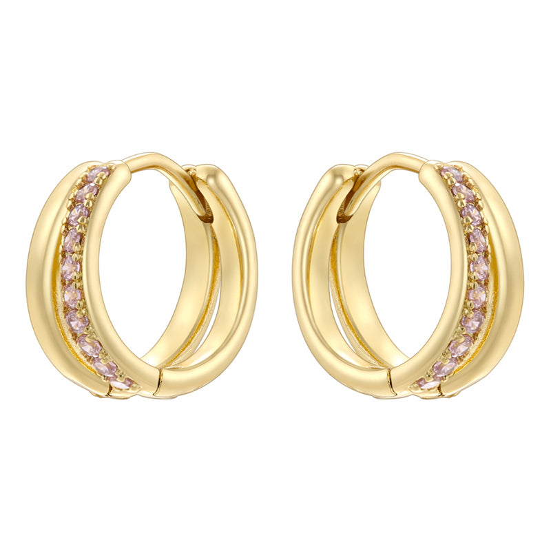 1 Pair Modern Style Shiny Double Ring Round Plating Inlay Copper Zircon 18K Gold Plated Earrings