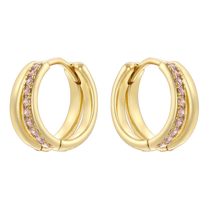 1 Pair Modern Style Shiny Double Ring Round Plating Inlay Copper Zircon 18K Gold Plated Earrings