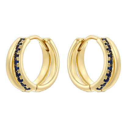 1 Pair Modern Style Shiny Double Ring Round Plating Inlay Copper Zircon 18K Gold Plated Earrings