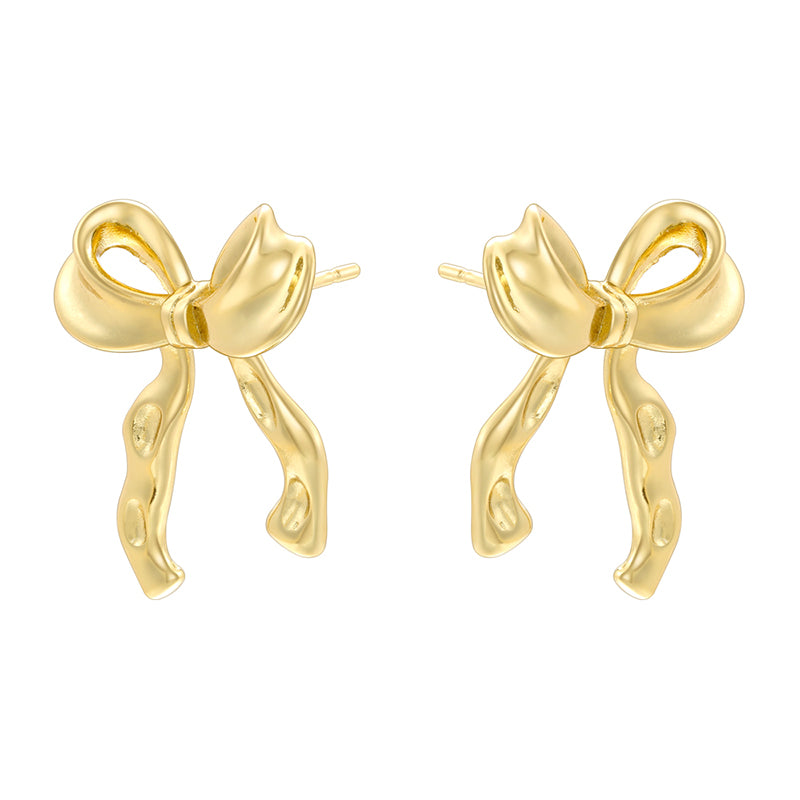 1 Pair Elegant Heart Shape Bow Knot Copper 18K Gold Plated Earrings