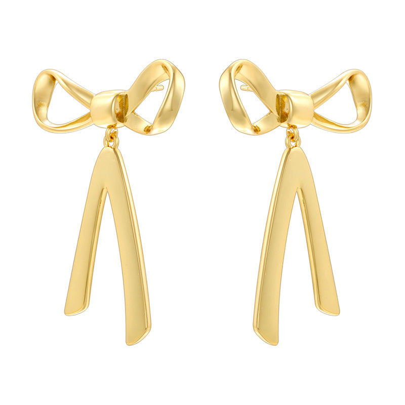 1 Pair Elegant Heart Shape Bow Knot Copper 18K Gold Plated Earrings