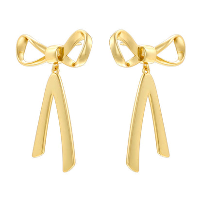 1 Pair Elegant Heart Shape Bow Knot Copper 18K Gold Plated Earrings