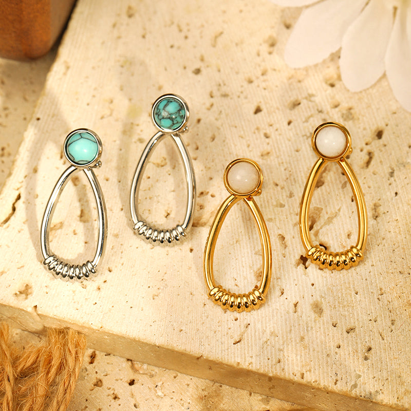 1 Pair Simple Style Oval Plating Inlay Stainless Steel Artificial Gemstones 14K Gold Plated Drop Earrings