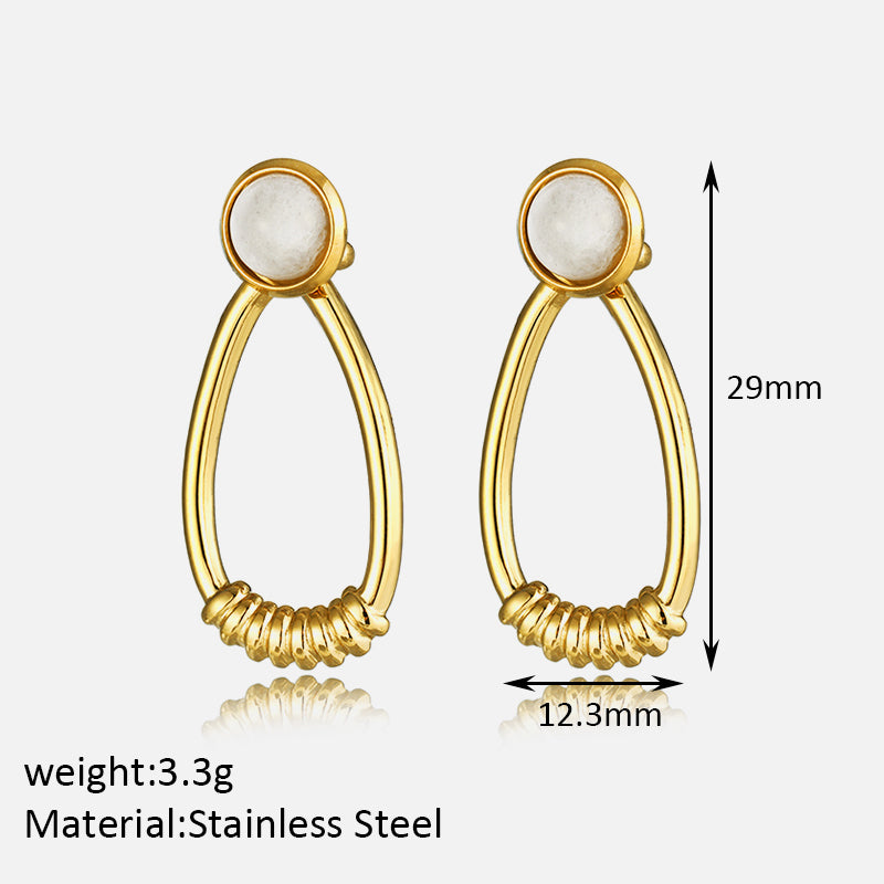 1 Pair Simple Style Oval Plating Inlay Stainless Steel Artificial Gemstones 14K Gold Plated Drop Earrings
