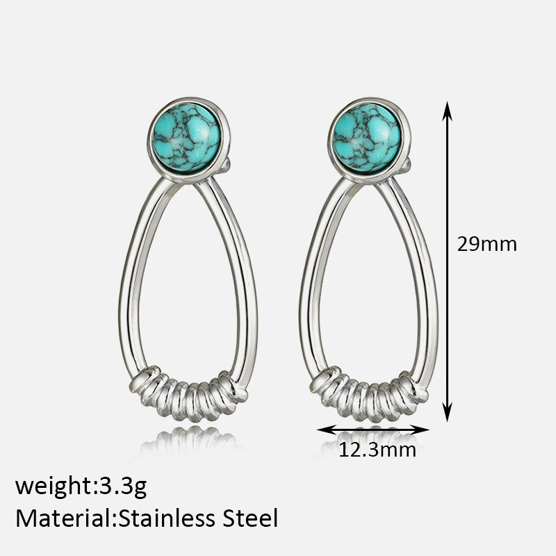 1 Pair Simple Style Oval Plating Inlay Stainless Steel Artificial Gemstones 14K Gold Plated Drop Earrings