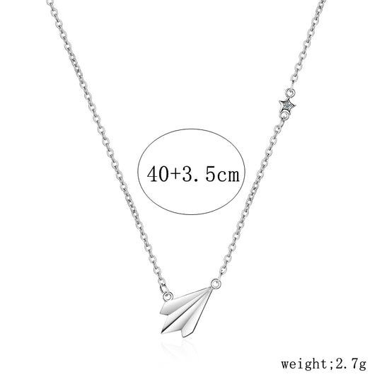 Sterling Silver Casual Fish Tail Inlay Artificial Crystal Pendant Necklace