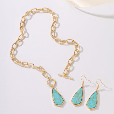 Retro Simple Style Geometric Zinc Alloy Buckle Inlay Turquoise 18K Gold Plated Women's Jewelry Set