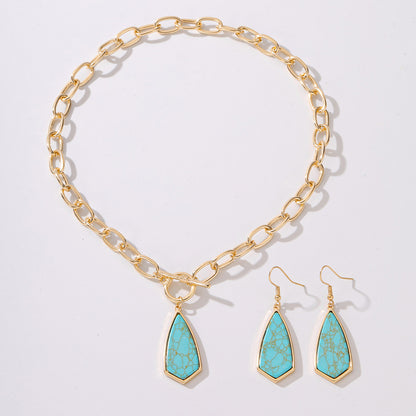 Retro Simple Style Geometric Zinc Alloy Buckle Inlay Turquoise 18K Gold Plated Women's Jewelry Set