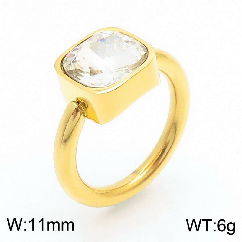 Stainless Steel 18K Gold Plated Simple Style Classic Style Square Plating Inlay Artificial Crystal Rings