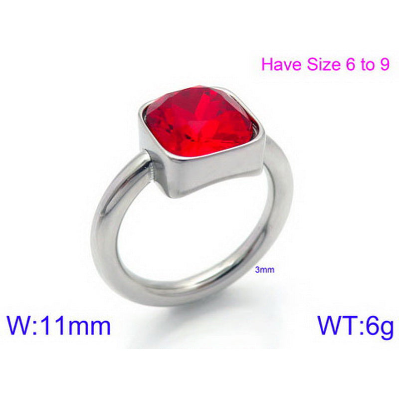 Stainless Steel 18K Gold Plated Simple Style Classic Style Square Plating Inlay Artificial Crystal Rings