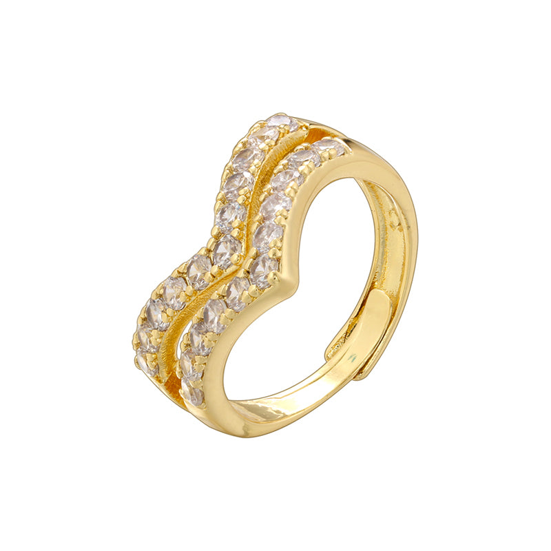 Wholesale Casual Simple Style Classic Style V Shape Twist Copper Plating Inlay 18K Gold Plated Zircon Open Rings