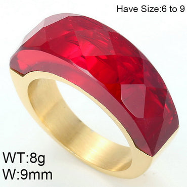 Stainless Steel 18K Gold Plated Basic Color Block Plating Inlay Glass Stone Rings