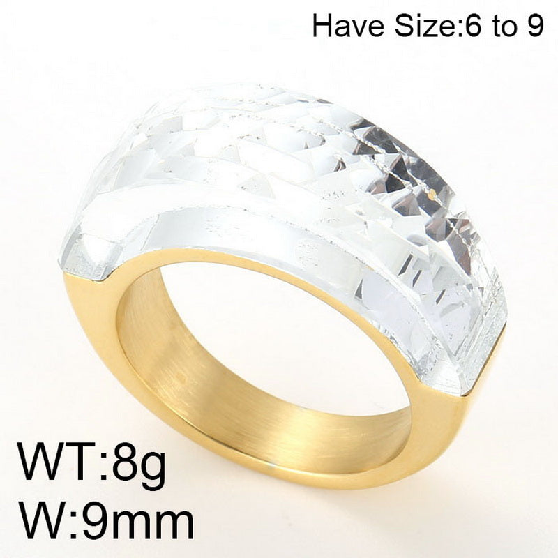 Stainless Steel 18K Gold Plated Basic Color Block Plating Inlay Glass Stone Rings