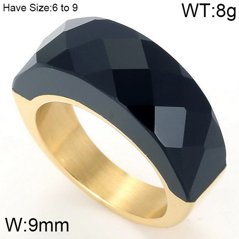 Stainless Steel 18K Gold Plated Basic Color Block Plating Inlay Glass Stone Rings