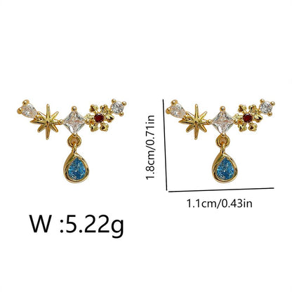 1 Pair Simple Style Water Droplets Inlay Copper Zircon 18K Gold Plated Drop Earrings