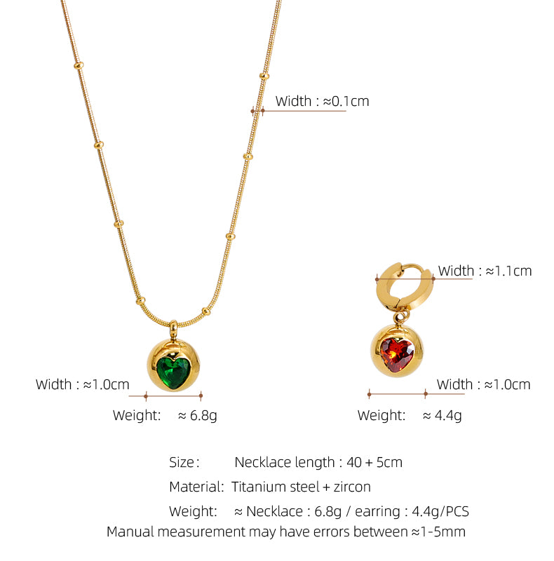 Titanium Steel 18K Gold Plated Simple Style Classic Style Plating Inlay Heart Shape Zircon Jewelry Set