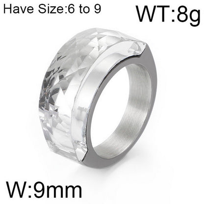 Stainless Steel 18K Gold Plated Basic Color Block Plating Inlay Glass Stone Rings