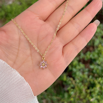 Copper 18K Gold Plated Simple Style Classic Style Flower Plating Inlay Zircon Pendant Necklace