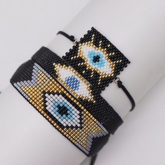 Hip-Hop Vintage Style Devil's Eye Glass Rope Knitting Unisex Drawstring Bracelets