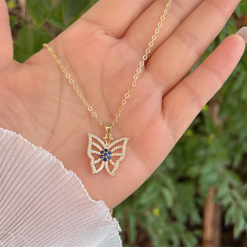 Copper 18K Gold Plated Simple Style Classic Style Flower Butterfly Plating Inlay Zircon Pendant Necklace