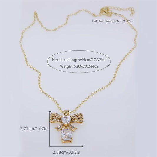 Copper 18K Gold Plated Simple Style Classic Style Bow Knot Plating Inlay Zircon Pendant Necklace