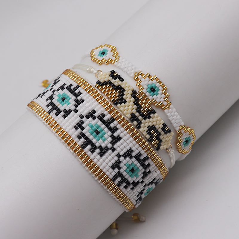 Vintage Style Ethnic Style Devil's Eye Leopard Polyester Glass Knitting Women's Bracelets