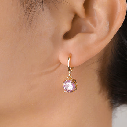 1 Pair Simple Style Shiny Round Inlay Copper Zircon Drop Earrings