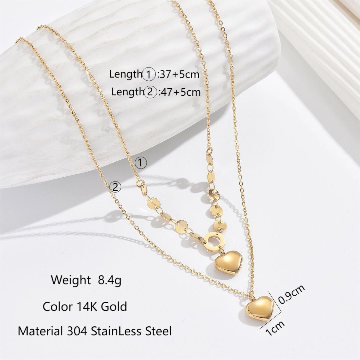 304 Stainless Steel 14K Gold Plated Elegant Romantic Classic Style Plating Heart Shape Double Layer Necklaces