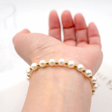 304 Stainless Steel Natural Stone Freshwater Pearl Gold Plated Preppy Style Beach Simple Style Beaded Patchwork Color Block Bracelets