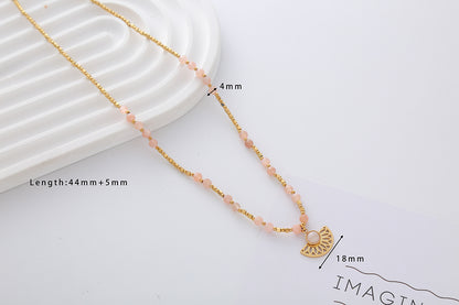 Stainless Steel Moonstone Shell 18K Gold Plated Simple Style Classic Style Color Block Beaded Plating Necklace