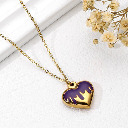 Copper 18K Gold Plated Casual Streetwear Heart Shape Enamel Pendant Necklace