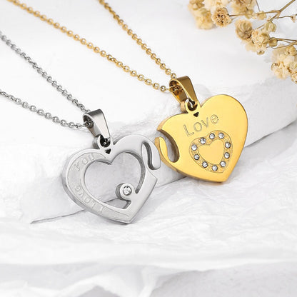 Copper 18K Gold Plated Simple Style Classic Style Plating Inlay Double Heart Zircon Pendant Necklace