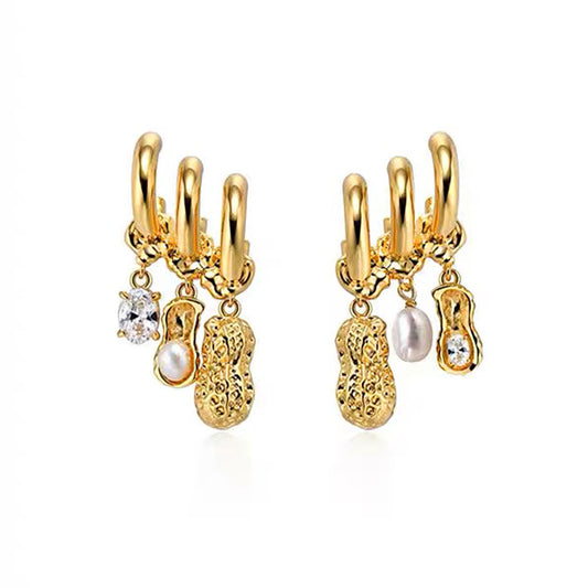 1 Pair Simple Style Artistic Peanut Plating Inlay Copper Zircon 18K Gold Plated Drop Earrings