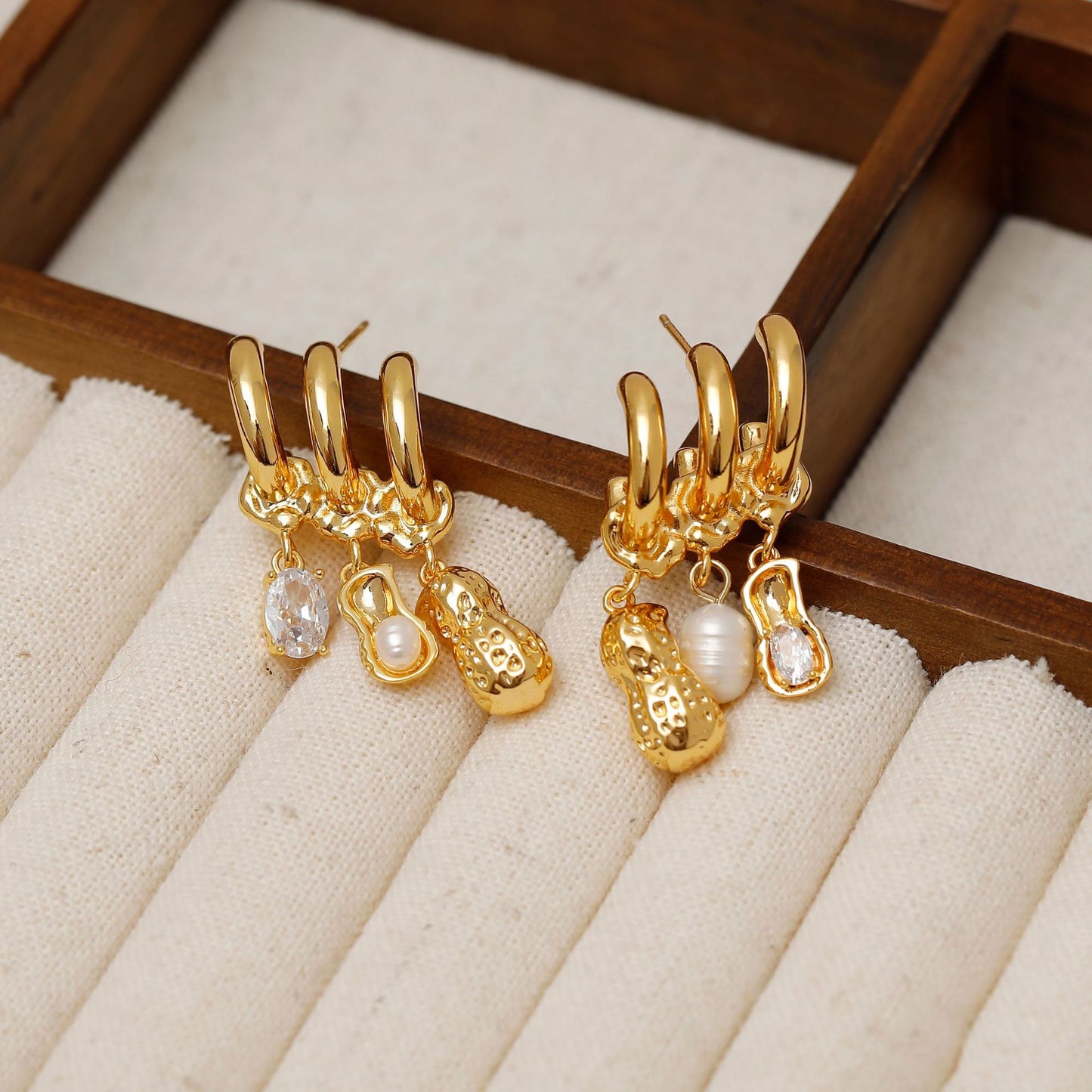 1 Pair Simple Style Artistic Peanut Plating Inlay Copper Zircon 18K Gold Plated Drop Earrings