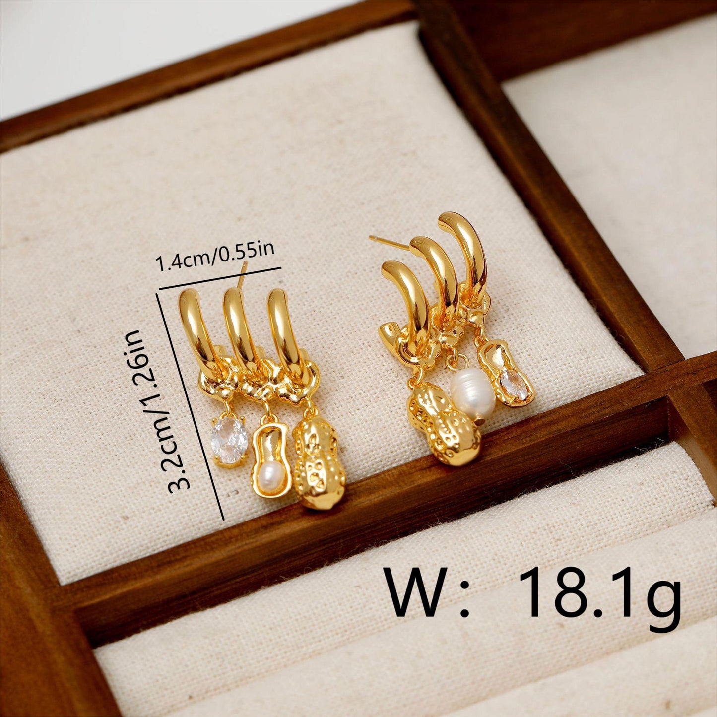 1 Pair Simple Style Artistic Peanut Plating Inlay Copper Zircon 18K Gold Plated Drop Earrings