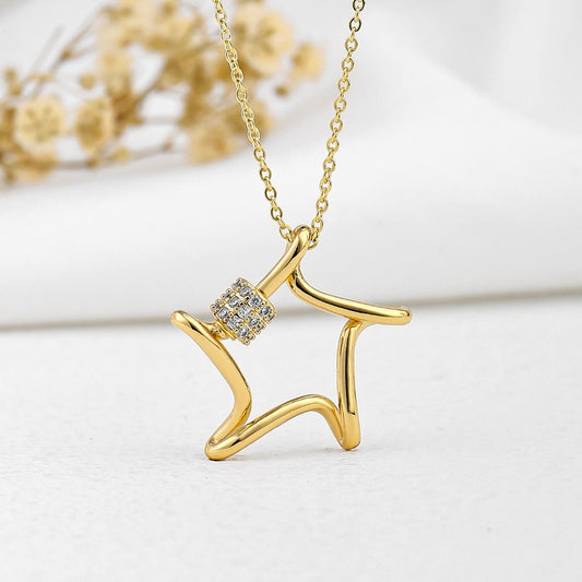 Copper 18K Gold Plated Simple Style Classic Style Plating Inlay Star Zircon Pendant Necklace