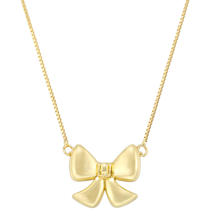 Copper 18K Gold Plated Casual Bow Knot Pendant Necklace