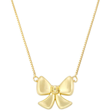 Copper 18K Gold Plated Casual Bow Knot Pendant Necklace